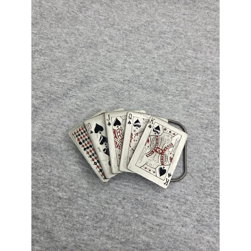 Vintage 1979 Royal Flush Solid Pewter Belt Buckle Great American Poker Cards